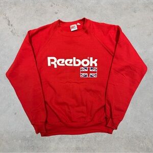 Vintage Reebok Union Jack Logo Crewneck Red  Sweater Large 90s 80s Sportswear